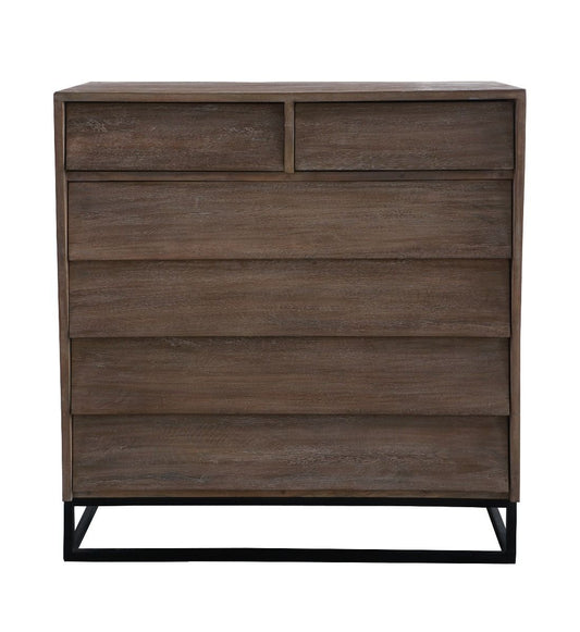 BROOKES SOLID MANGO WOOD 6-DRAWER TALLBOY/ CHEST OF 6 DRAWERS LIGHTEST WEATHERED TEAK FINISH