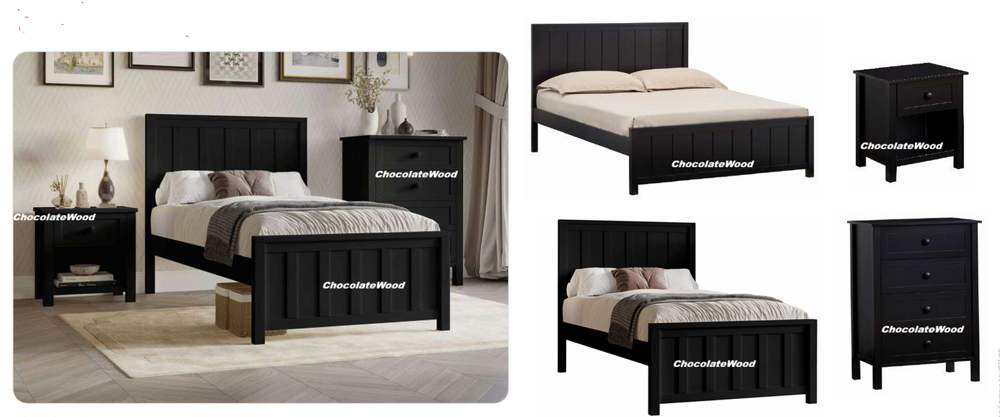 BAYLIN RUBBERWOOD KING SINGLE BED BLACK
