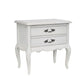 CLARENCE VINTAGE HAND CARVED OAK & VENEER 2 DRAWER BEDSIDE LIGHTLY DISTRESSED WHITE
