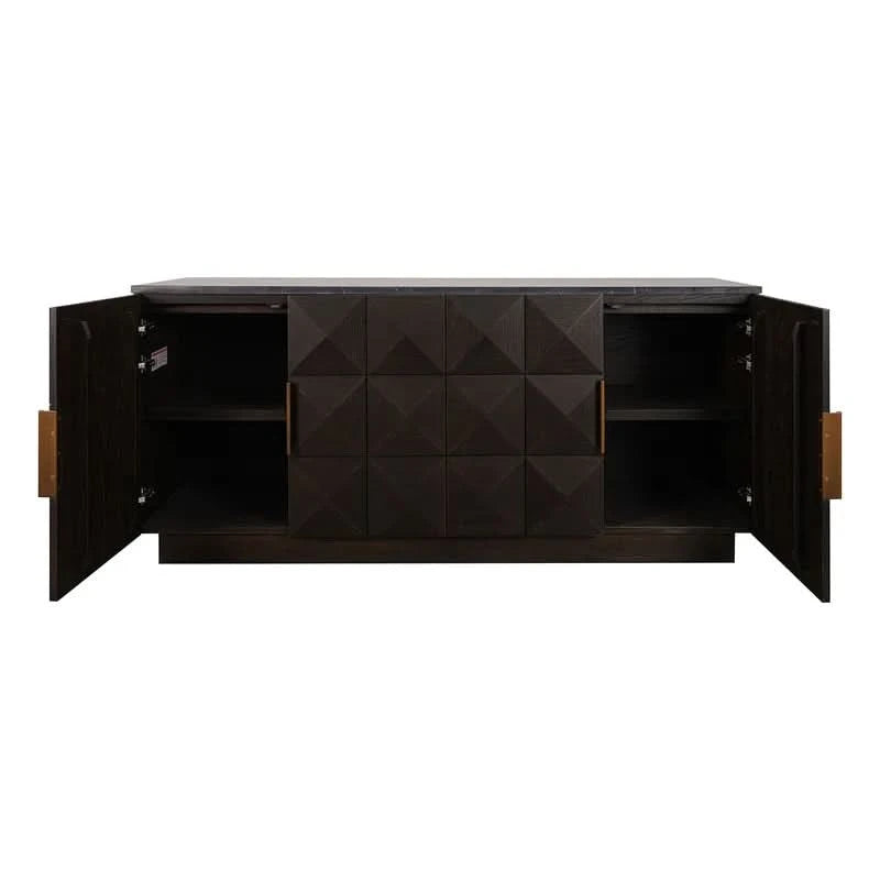HAMPSHIRE RIVER BROWN MARBLE/SMOKED OAK 4-DOOR BUFFET/SIDEBOARD