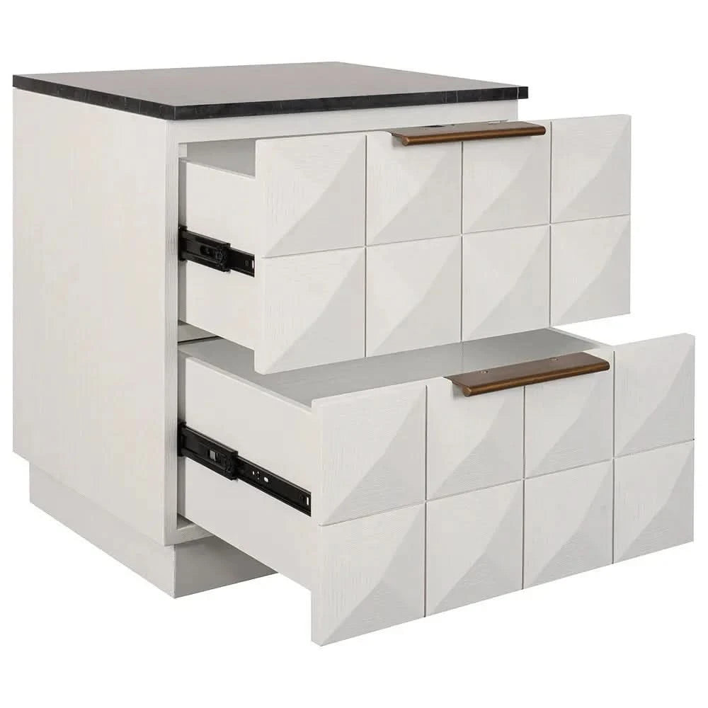 HAMPSHIRE BLACK MARBLE/WHITE OAK 2-DRAWER BEDSIDE TABLE