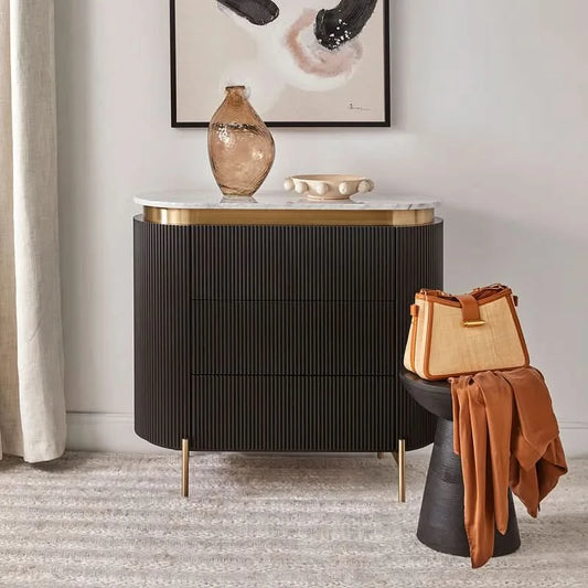 DENEUVE 3 DRAWER CHEST OF DRAWERS BLACK WITH CARRARA MARBLE TOP