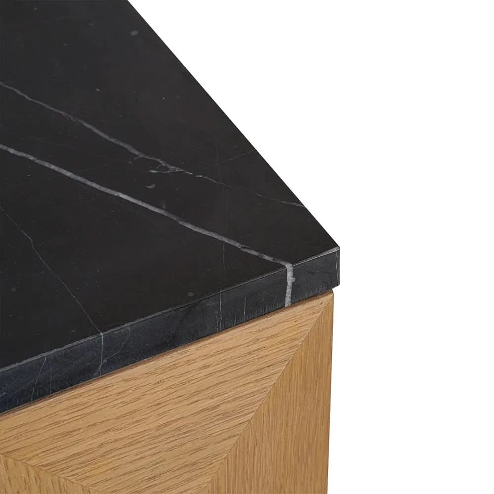 HAMPSHIRE BLACK MARBLE/NATURAL OAK 2-DRAWER BEDSIDE TABLE