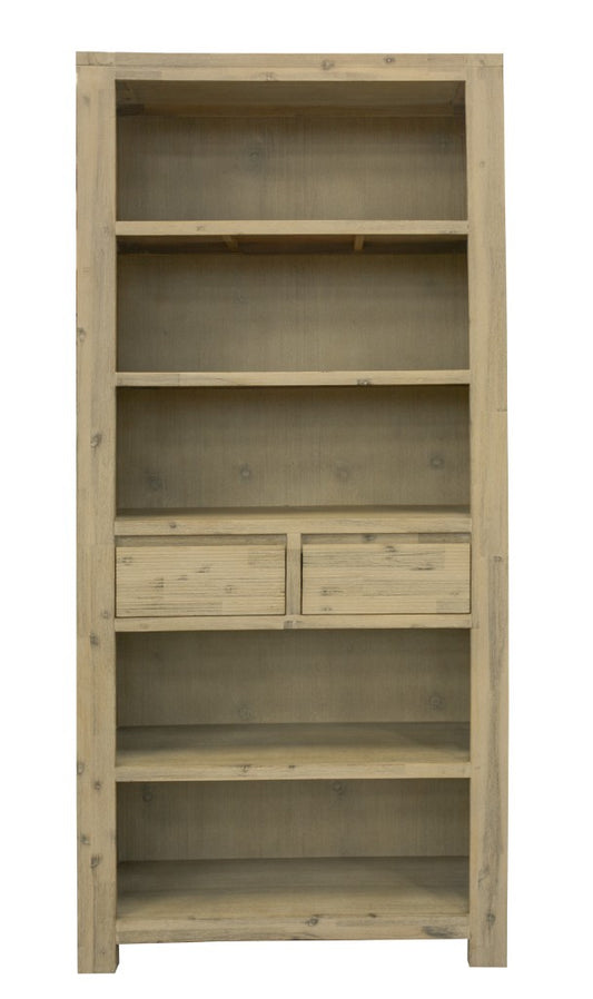 RIPLEY SOLID ACACIA TIMBER 2-DRAWER 5-SHELF BOOKCASE BOOKSHELF BRUSHED SMOKE