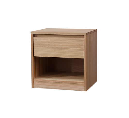 JAXX SOLID MESSMATE & BLUE GUM VENEER 1-DRAWER/1-NICHE BEDSIDE TABLE NATURAL