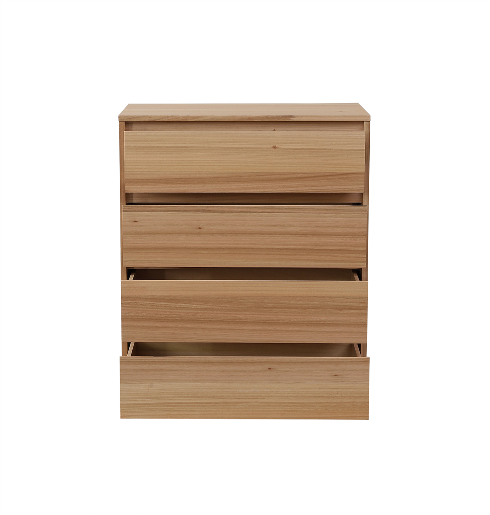 JAXX SOLID MESSMATE & BLUE GUM VENEER 4-DRAWER TALLBOY 4-DRAWER CHEST OF DRAWERS NATURAL