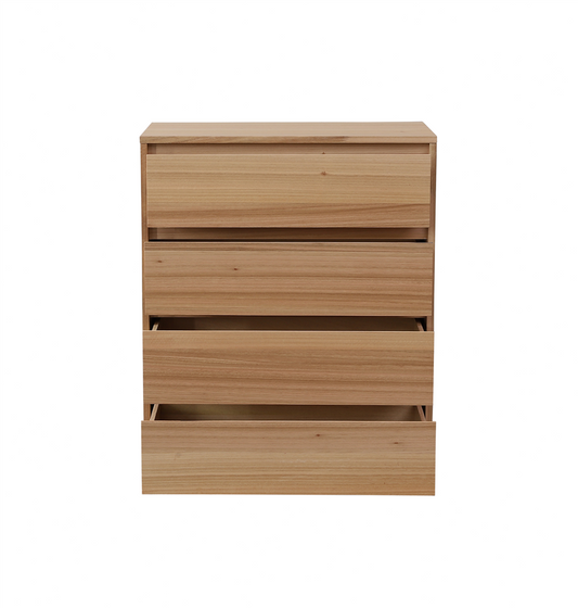 JAXX SOLID MESSMATE & BLUE GUM VENEER 4-DRAWER TALLBOY 4-DRAWER CHEST OF DRAWERS NATURAL