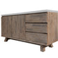 ROSALI 2-TONE WHITE CONCRETE TOP & SOLID ACACIA PEWTER BUFFET SIDEBOARD 3 DRAWERS 2 DOORS