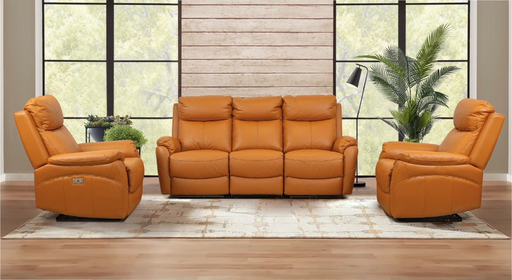 HAWES 3 PIECE ELECTRIC RECLINER 3-SEATER SOFA & 2 ARMCHAIRS TANGERINE COLOUR