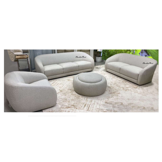 PICKARD PLYWOOD & EUCALYPTUS 3 SEATER SOFA IN LINEN COLOUR