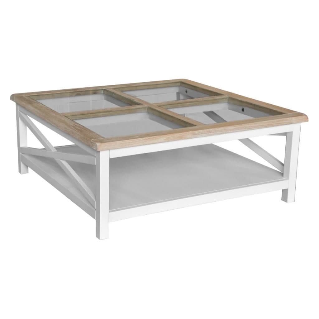 CHRISTA HAMPTON SOLID ACACIA SQUARE COFFEE TABLE LIGHT OAK/WHITE