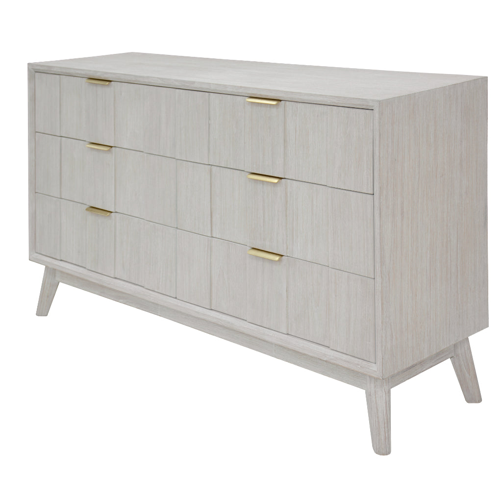 NOVAK SOLID ACACIA DRESSER CHEST OFF 6 DRAWERS WHITEWASHED