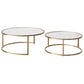 CLAUDIA SET OF 2 ROUND RIPPLED GLASS & GOLD NESTING COFFEE TABLES