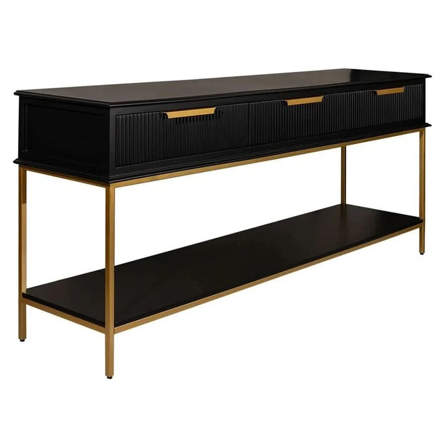 MORETTI 3-DRAWER CONSOLE TABLE/HALL TABLE SATIN BLACK  & GOLD LARGE