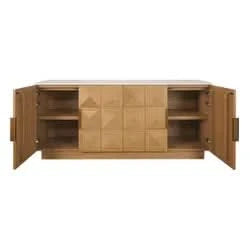 HAMPSHIRE TRAVERTINE/NATURAL OAK 4-DOOR BUFFET/SIDEBOARD