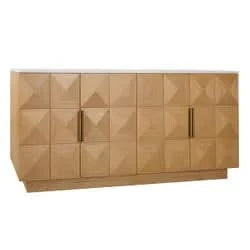 HAMPSHIRE WHITE MARBLE/NATURAL OAK 4-DOOR BUFFET/SIDEBOARD