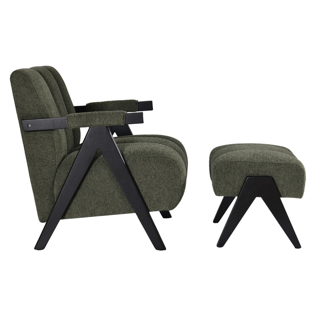 PELLERIN FABRIC ARMCHAIR & MATCHING STOOL DARK GREEN