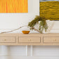 SWANN MAHOGANY FRAME RAFFIA WRAPPED HALL TABLE/CONSOLE TABLE 3 DRAWERS
