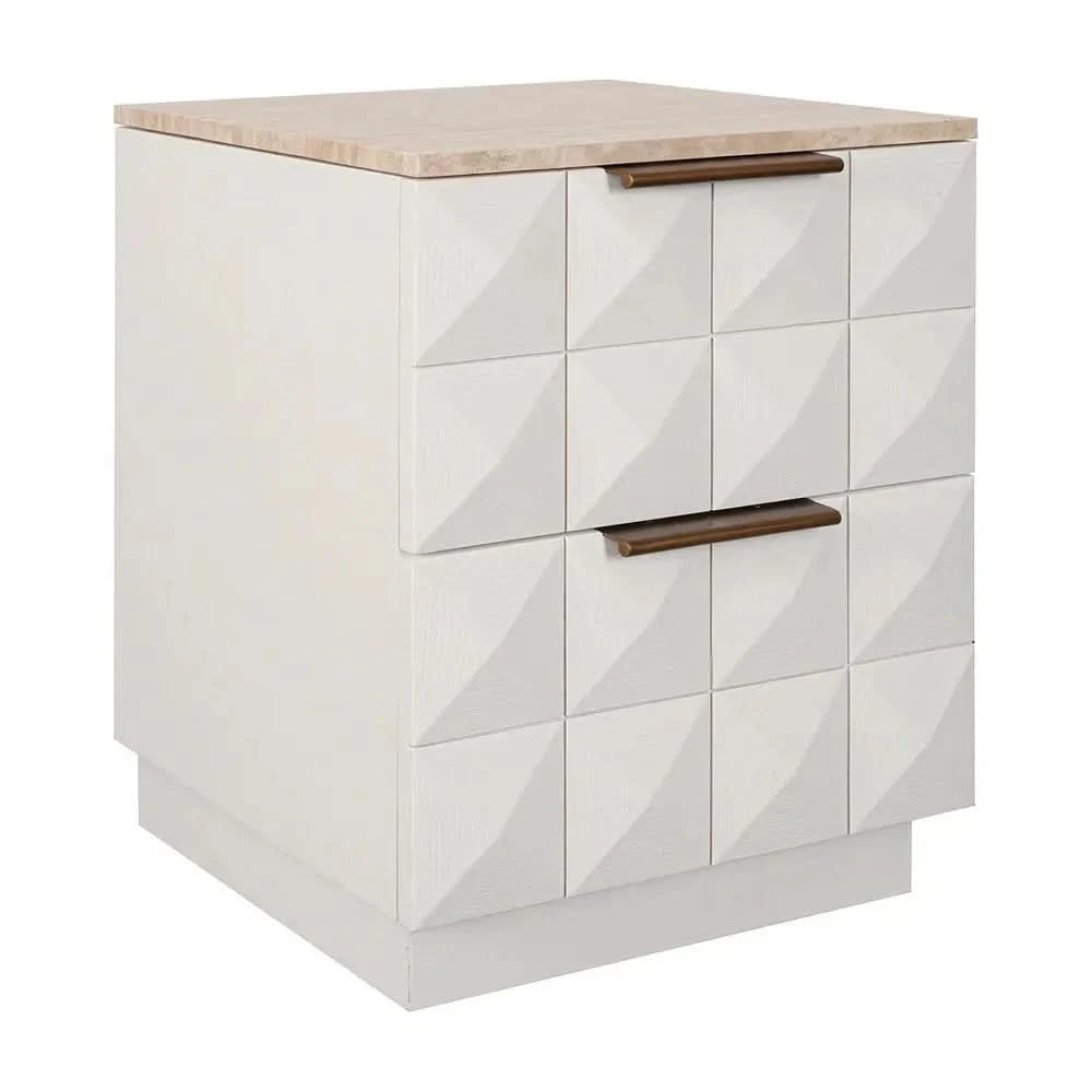 HAMPSHIRE TRAVERTINE/WHITE OAK 2-DRAWER BEDSIDE TABLE