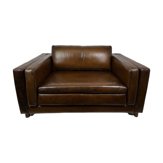 AMBROSE GENUINE TOP GRAIN LEATHER 1.5 SEATER SOFA  LOUNGE CHAIR LATTE COLOUR