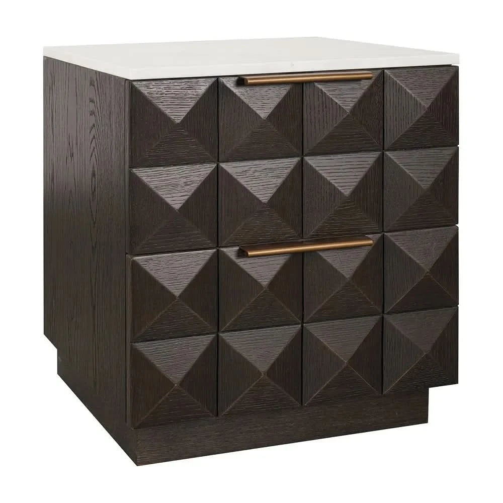 HAMPSHIRE WHITE MARBLE/SMOKED OAK 2-DRAWER BEDSIDE TABLE