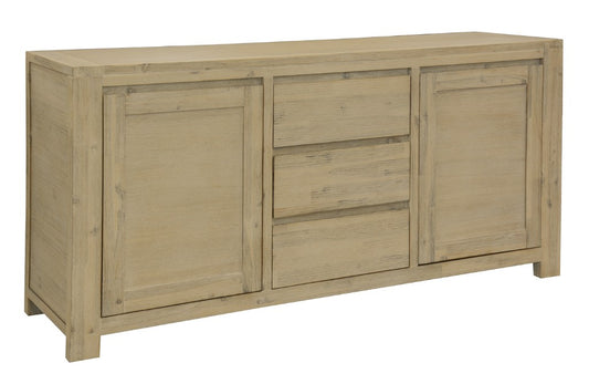 RIPLEY SOLID ACACIA TIMBER 2-DOOR 3-DRAWER BUFFET SIDEBOARD BRUSHED SMOKE