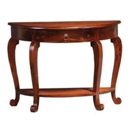 FRANCIS CABRIOL LEG SOLID MAHOGANY TIMBER HALF ROUND SOFA TABLE- MAHOGANY