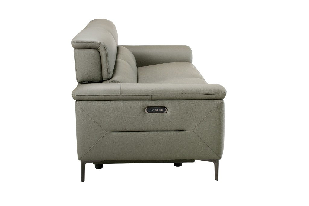 TARQUIN GREY LEATHER 3-SEATER DUAL MOTOR ELECTRIC RECLINER SOFA W/POWERED HEADREST