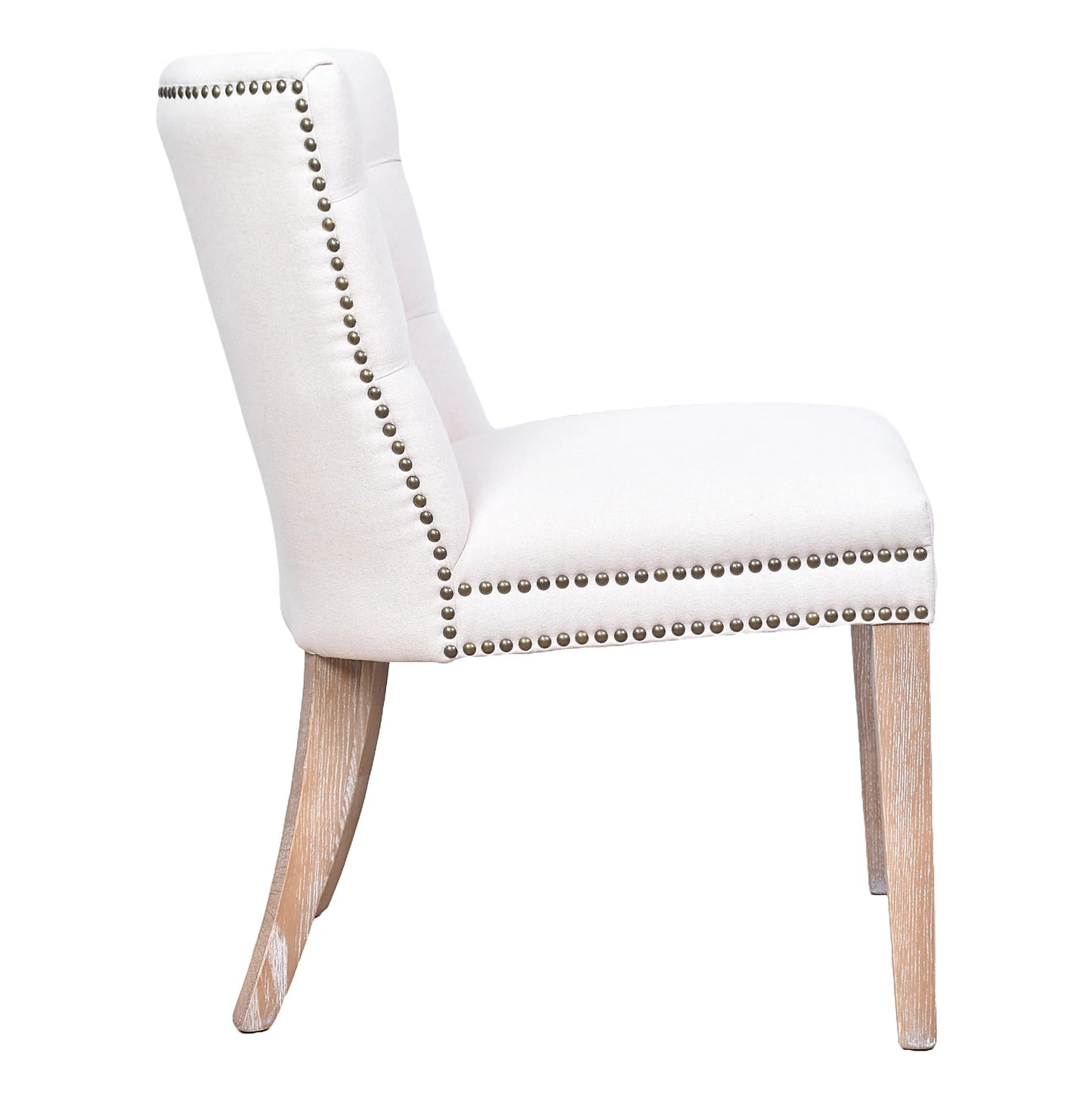 CALABRIA ANTIQUE WHITE FABRIC DINING CHAIR WITH WHITEWASH LEGS