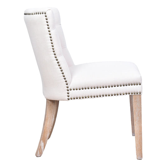 CALABRIA ANTIQUE WHITE FABRIC DINING CHAIR WITH WHITEWASH LEGS