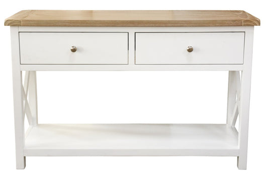 CHRISTA HAMPTON SOLID ACACIA 2-DRAWER CONSOLE TABLE HALL TABLE LIGHT OAK/WHITE