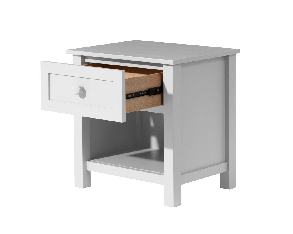 BAYLIN RUBBERWOOD 1-DRAWER  1-SHELF BEDSIDE TABLE WHITE