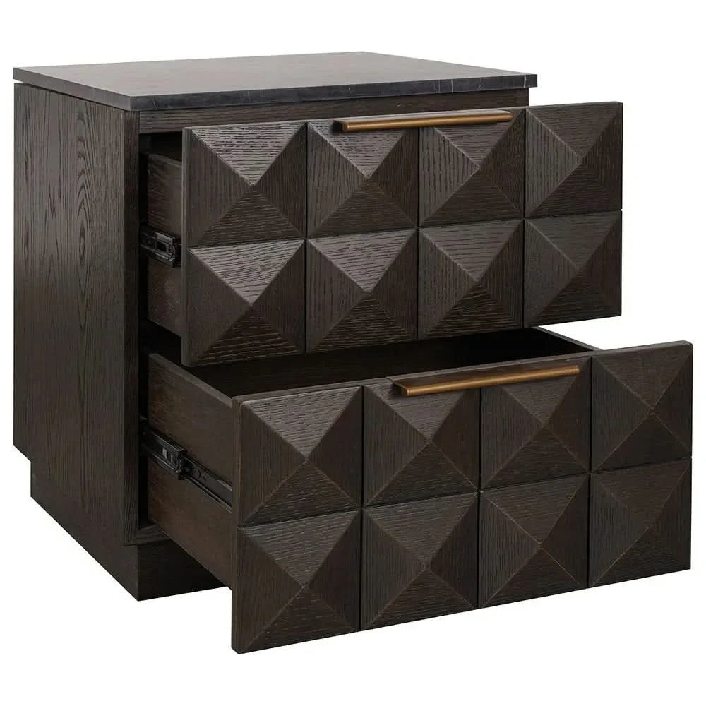 HAMPSHIRE BLACK MARBLE/SMOKED OAK 2-DRAWER BEDSIDE TABLE