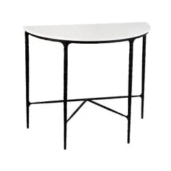 SOREN MARBLE DEMILUNE TABLE/ACCENT TABLE - BLACK FRAME 90CM