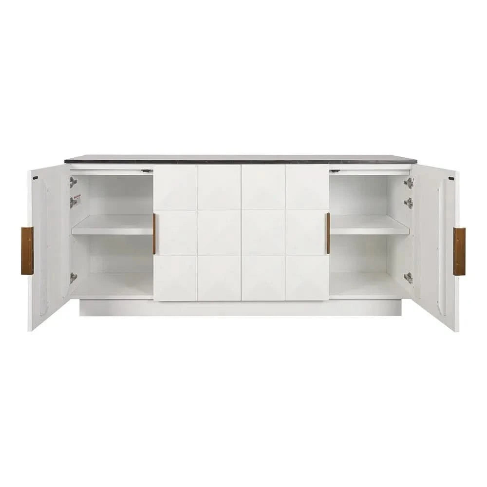 HAMPSHIRE BLACK MARBLE/ WHITE OAK 4-DOOR BUFFET/SIDEBOARD