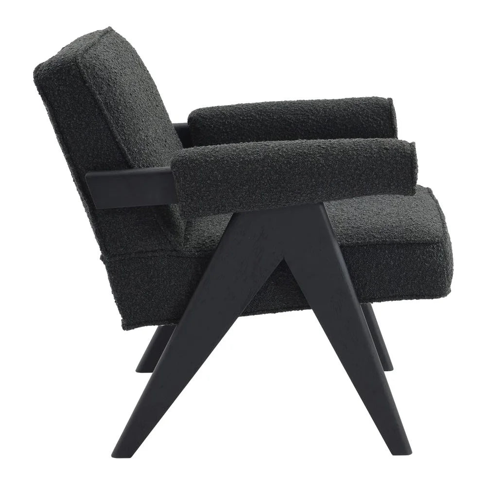 LAYTON BLACK ONYX BOUCLE ARMCHAIR/BLACK PAINTED WOOD FRAME