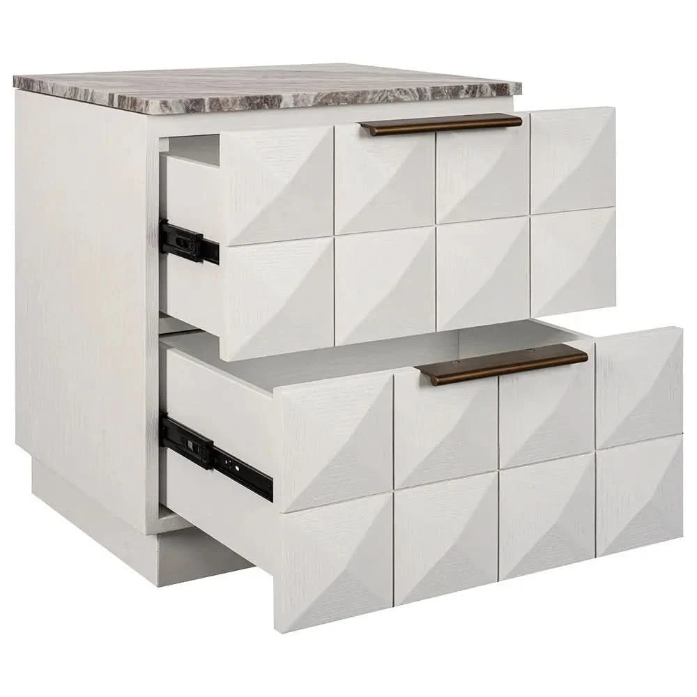 HAMPSHIRE RIVER BROWN MARBLE/WHITE OAK 2-DRAWER BEDSIDE TABLE