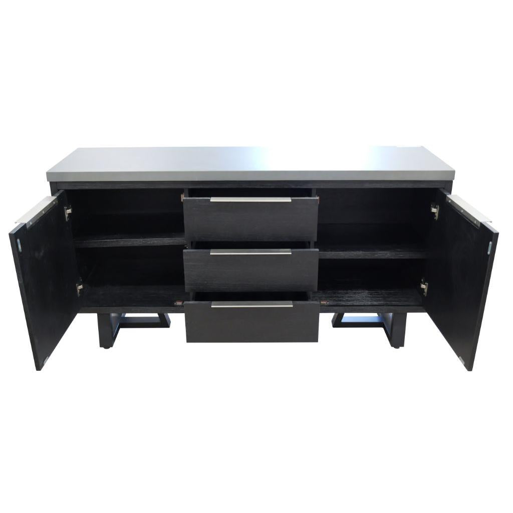 ANTHEA 2-TONE CONCRETE & ACACIA BUFFET SIDEBOARD 3 DRAWERS 2 DOORS GREY TOP BLACK LEGS