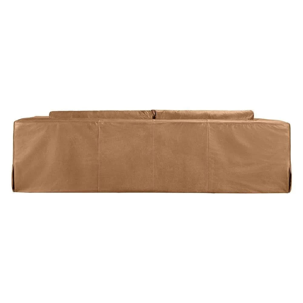 INIGO 3-SEATER LEATHER SLIP COVER SOFA TOP GRAIN COW LEATHER LIGHT BROWN