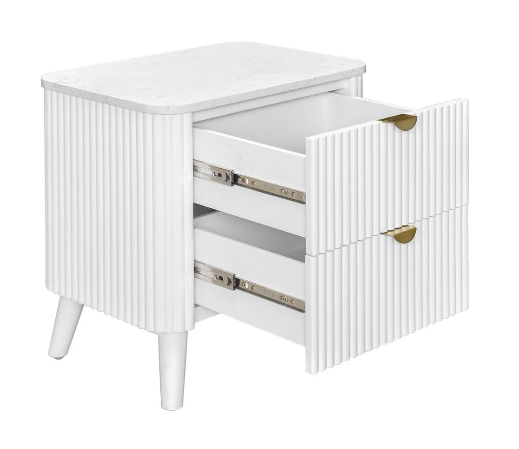 SEVERIN SOLID & VENEER MALAYSIAN HARDWOOD 2-DRAWER BEDSIDE TABLE WHITE