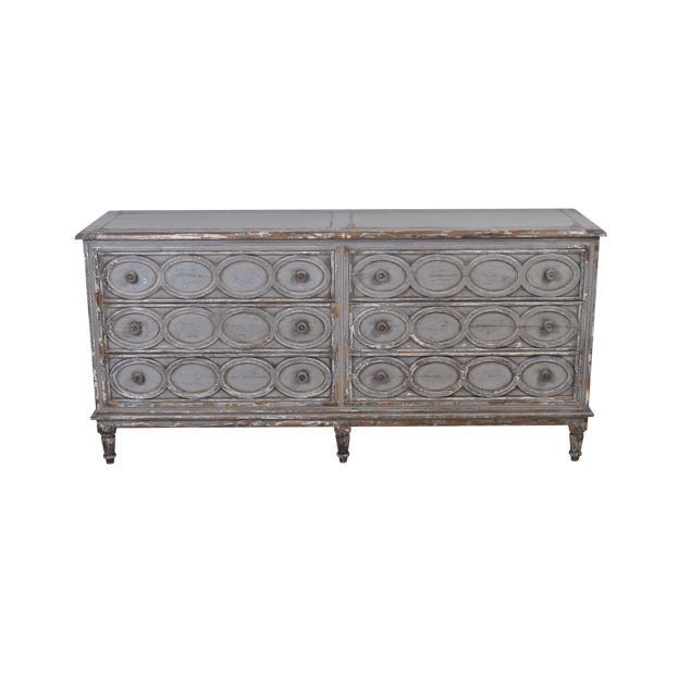 JUNI SOLID RECLAIMED TIMBER RUSTIC 6 DRAWER DRESSER/ 6 DRAWER CHEST OF DRAWERS LIGHT GREY
