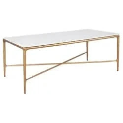 SOREN MARBLE RECTANGULAR COFFEE TABLE - BRASS FRAME 120CM