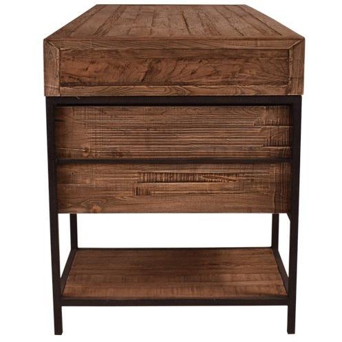BASIL RECLAIMED OAK & IRON TWIN PEDESTAL DESK. HOME OFFICE DESK BROWN