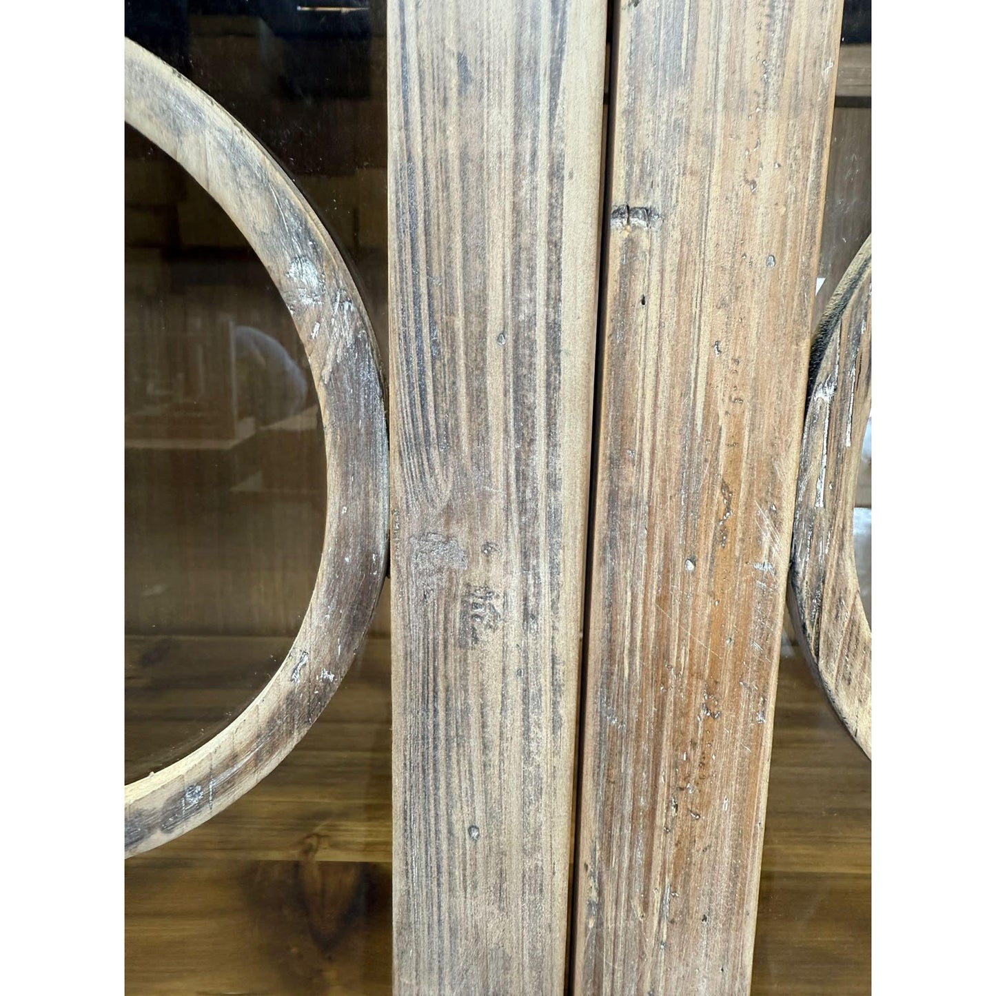 REINA GREYWASHED RECYCLED TIMBER/GLASS 4-DOOR BUFFET/SIDEBOARD