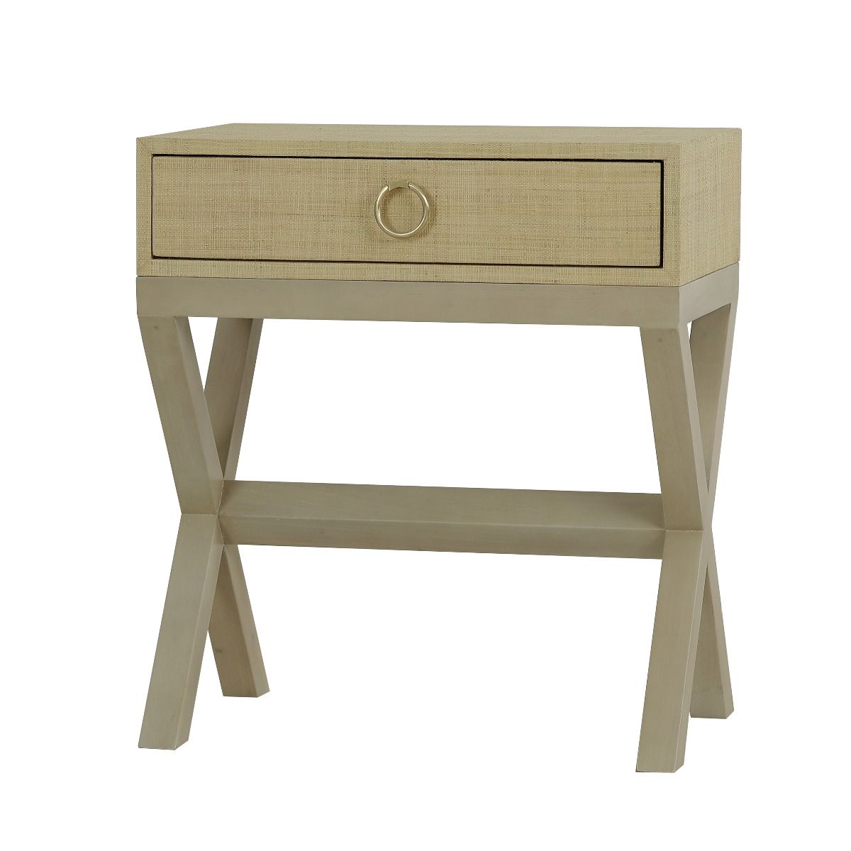 MONFORT MAHOGANY FRAME RAFFIA 1 DRAWER BEDSIDE TABLE NIGHTSTAND SANDBAR