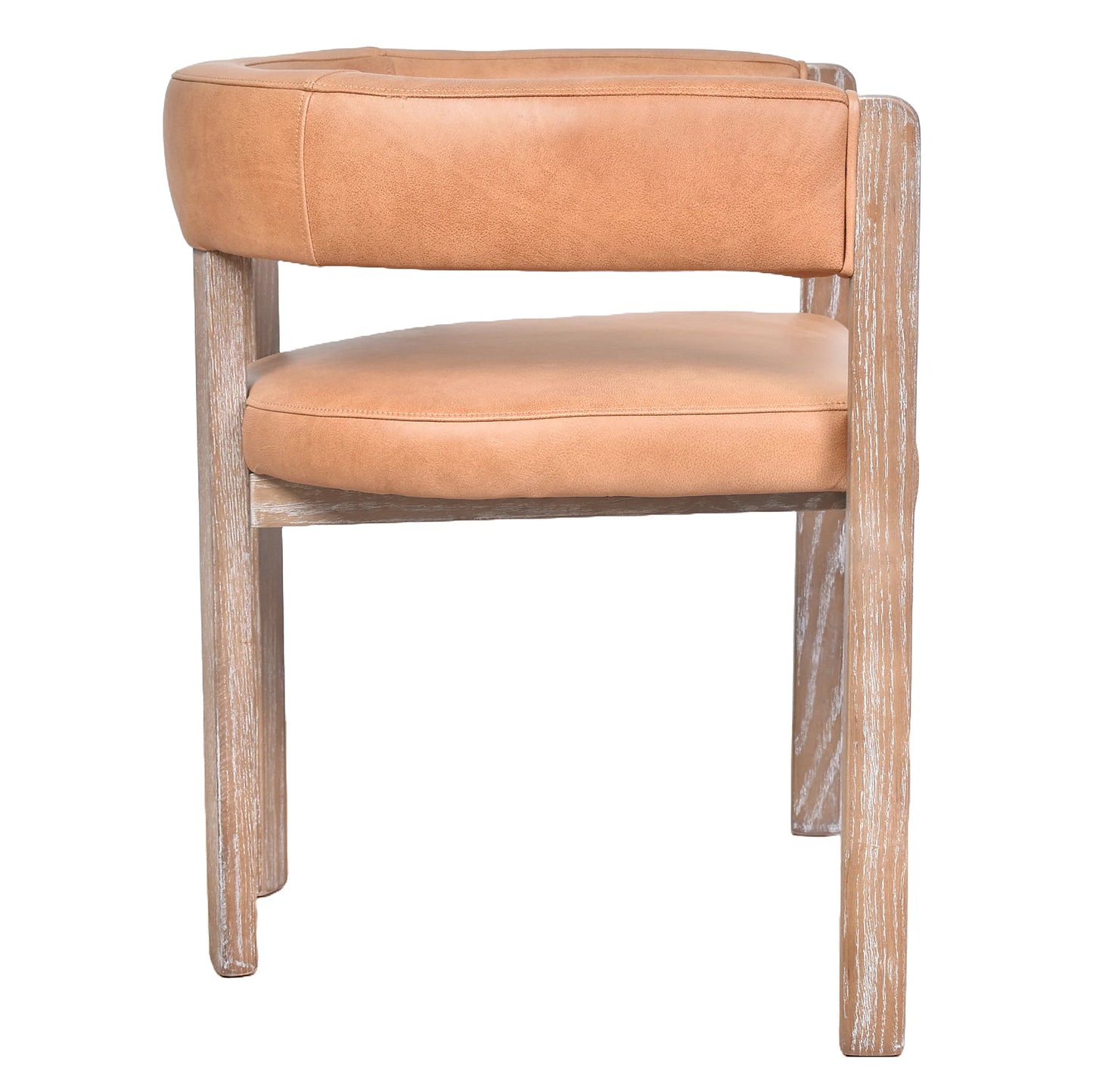 FELICE CARAMEL LEATHER DINING CHAIR WITH WHITEWASH LEGS