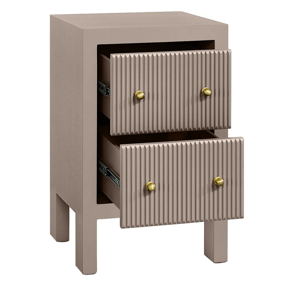 JAYLA PETITE TAUPE 2-DRAWER BEDSIDE TABLE