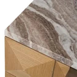 HAMPSHIRE RIVER BROWN MARBLE  NATURAL OAK 2-DRAWER BEDSIDE TABLE
