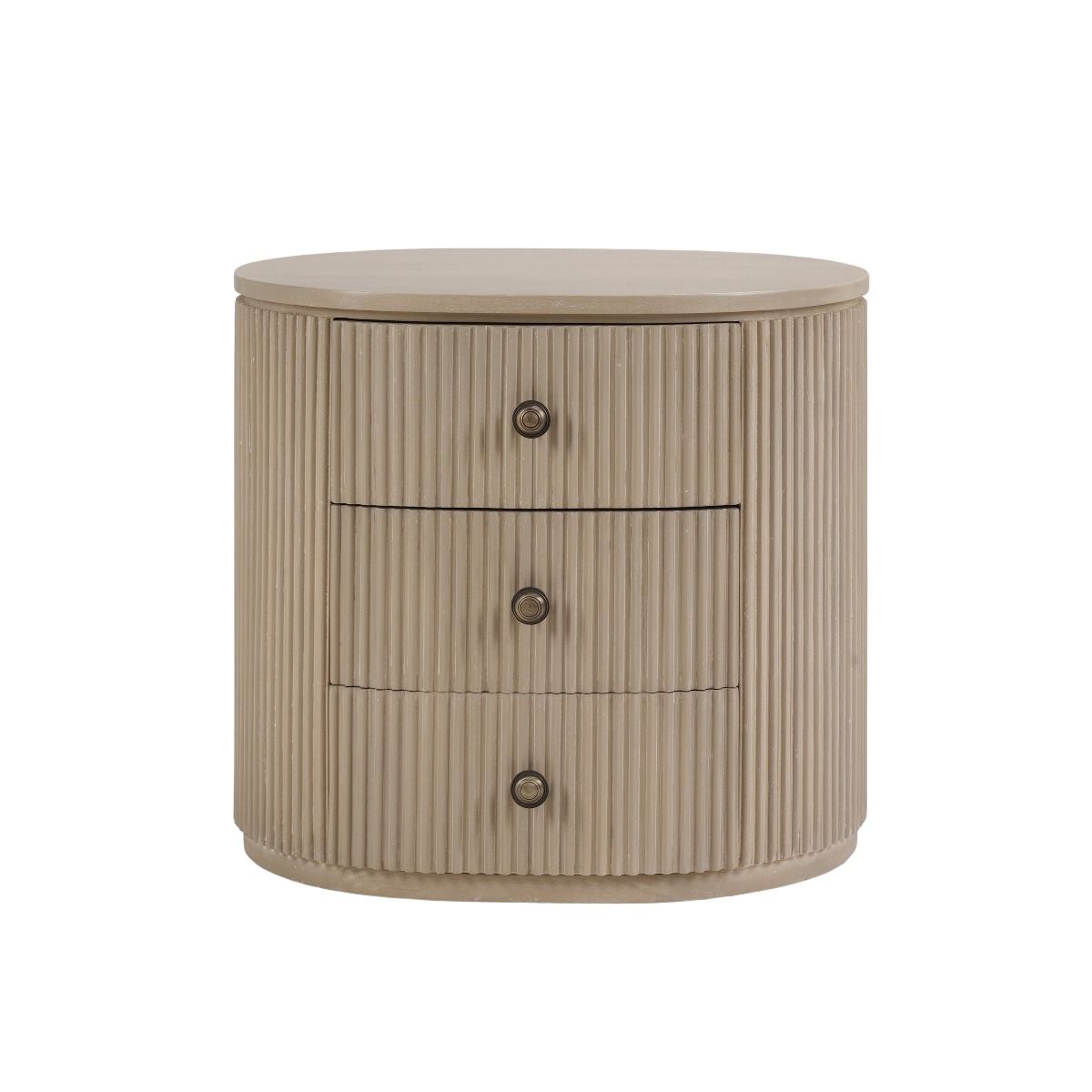 SABRAN MAHOGANY OVAL 3-DRAWER BEDSIDE TABLE NIGHTSTAND SANDBAR