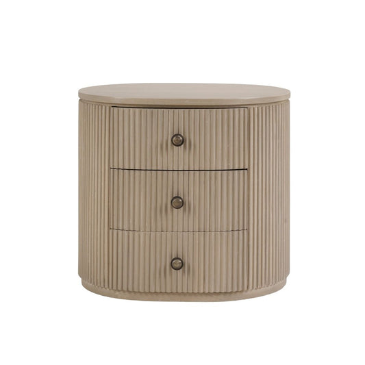 SABRAN MAHOGANY OVAL 3-DRAWER BEDSIDE TABLE NIGHTSTAND SANDBAR